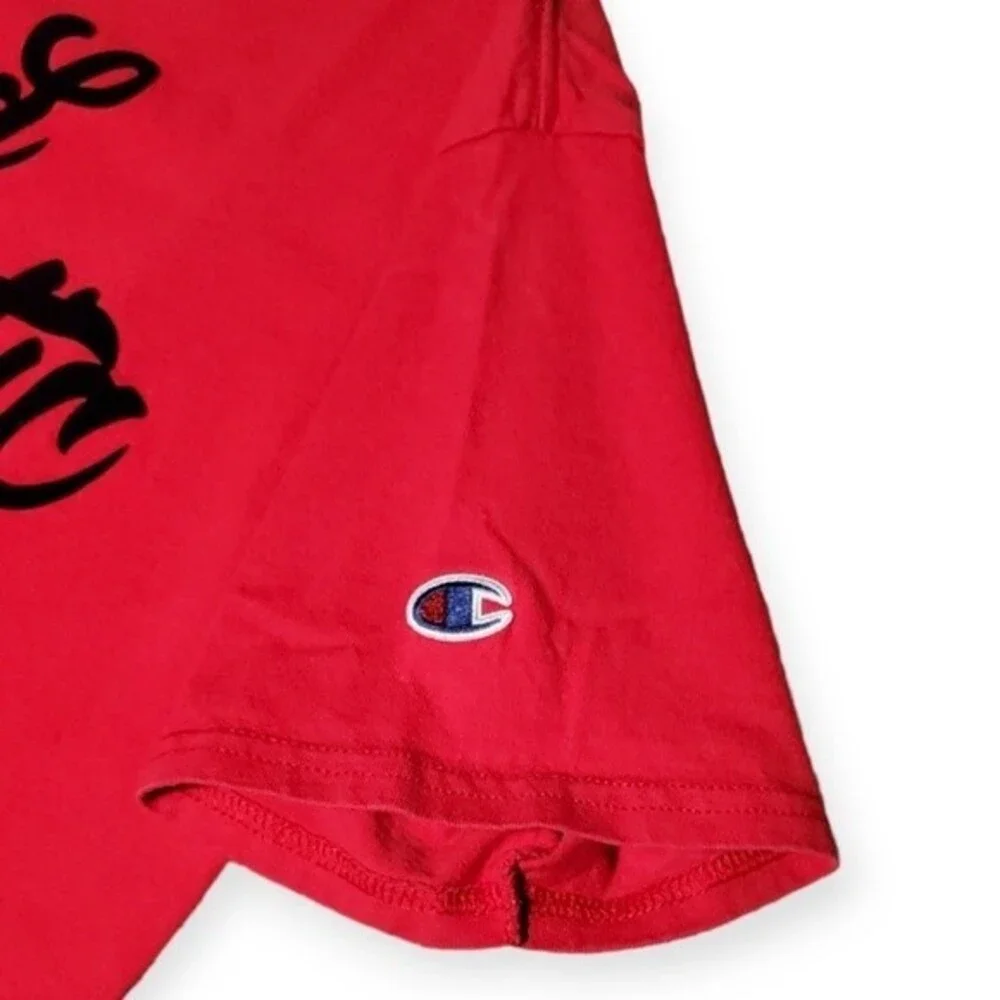 Champion T Shirt Mens Hood Aesthetic Graphic Script Red Large - Picture 8 of 8